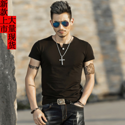 贝尔仕 春季男士<span class="gcolor">短袖t恤</span>圆领修身休闲青年纯棉时尚纯色打底525