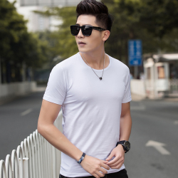 阁调 2017夏季男士<span class="gcolor">短袖T恤</span>圆领纯色体恤打底衫韩版半袖上衣夏装男装黑白 6301