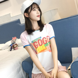 J.S.YU 2017新款coco字母<span class="gcolor">短袖T恤</span>女韩版夏季白色半袖学生宽松体恤上衣 JS7A156