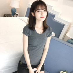 J.S.YU 2017新款纯棉<span class="gcolor">t恤</span>女<span class="gcolor">短袖</span>圆领修身半袖上衣百搭打底衫 JS7A136