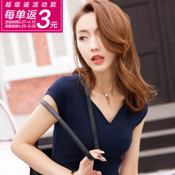 2017夏季新款女装上衣韩版时尚v领<span class="gcolor">T恤</span>女<span class="gcolor">短袖</span>修身百搭纯棉打底衫潮 96316