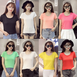 韩美 2017韩国简约纯棉白<span class="gcolor">t恤</span>女<span class="gcolor">短袖</span>圆领夏季显瘦百搭半袖打底衫 6520A