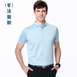 法曼斯2016夏季纯棉条纹<span class="gcolor">短袖T恤</span>青年男士翻领短袖衫薄款商务休闲