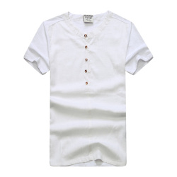 mercistyle夏季竹节棉麻男士<span class="gcolor">短袖t恤</span>男装商务立领 8102#