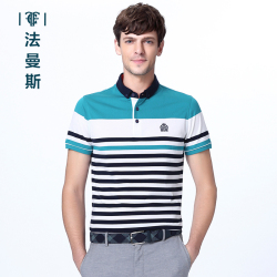 法曼斯2016新春男士翻领纯棉条纹<span class="gcolor">短袖T恤</span>薄款上衣商务休闲POLO衫