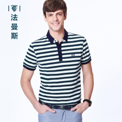法曼斯2016夏季棉<span class="gcolor">短袖T恤</span>男士翻领条纹短袖体恤青年Polo衫休闲短T