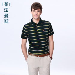 法曼斯2016新春纯棉翻领条纹<span class="gcolor">短袖T恤</span>薄款青年男装商务休闲Polo衫