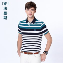 法曼斯夏装条纹<span class="gcolor">短袖T恤</span>男士2016新款翻领商务休闲薄款POLO衫短t