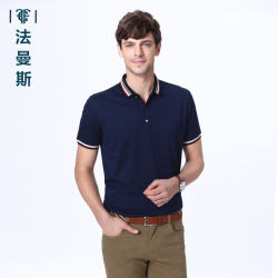 法曼斯2016新春翻领<span class="gcolor">短袖T恤</span>青年男装薄款商务休闲天丝T恤上衣透气