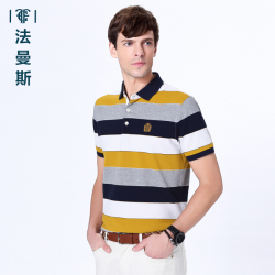 法曼斯2016新春纯棉条纹<span class="gcolor">短袖T恤</span>青年男装翻领薄款商务薄款POLO衫