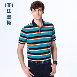 法曼斯2016新春翻领纯棉条纹<span class="gcolor">短袖T恤</span>商务休闲青年男装Polo衫短T男