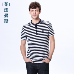 法曼斯2016春季新品纯棉圆领<span class="gcolor">短袖T恤</span>青年男装薄款修身短T商务休闲