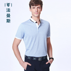 法曼斯2016夏季桑蚕丝<span class="gcolor">短袖T恤</span>男士纯色T恤青年商务休闲浅蓝短袖t