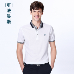 法曼斯2016新春天丝棉条纹<span class="gcolor">短袖T恤</span>青年男士商务翻领POLO衫