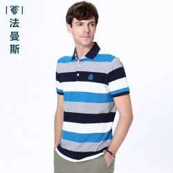 法曼斯新春纯棉条纹<span class="gcolor">短袖T恤</span>2016新款翻领薄款吸湿透气薄款POLO衫