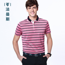 法曼斯2016夏季纯棉翻领<span class="gcolor">短袖T恤</span>青年男装时尚条纹商务休闲短袖衫