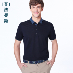 法曼斯2016夏季天丝棉<span class="gcolor">短袖T恤</span>青年男装商务休闲翻领纯色T恤短袖男